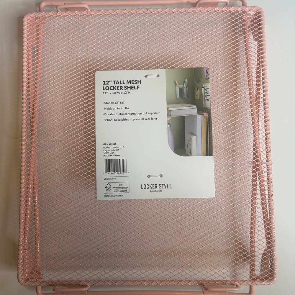 U Brands 12” Locker Mesh Shelf Chic Pink